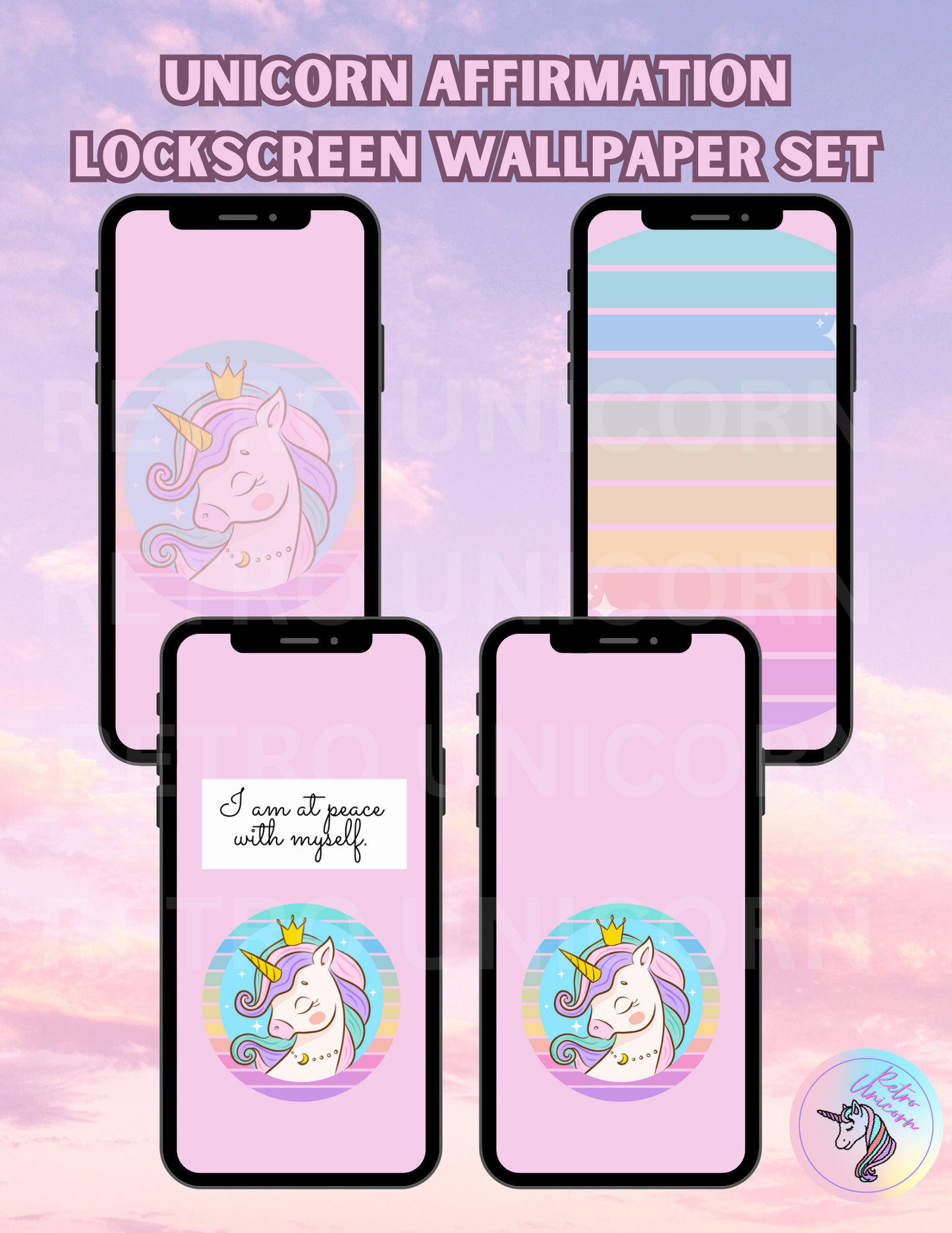 Unicorn Affirmation Phone Wallpapers - "Peace" [Set of 4]