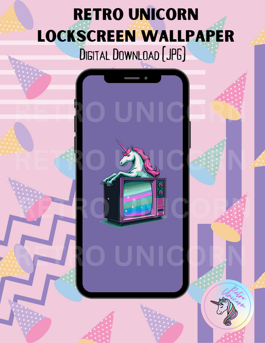 Retro TV Unicorn Phone Wallpaper [Purple]