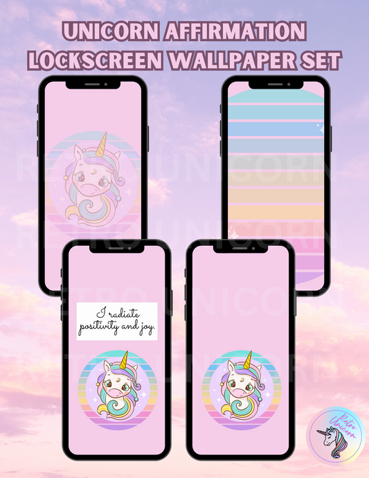 Unicorn Affirmation Phone Wallpapers - "Positivity & Joy" [Set of 4]