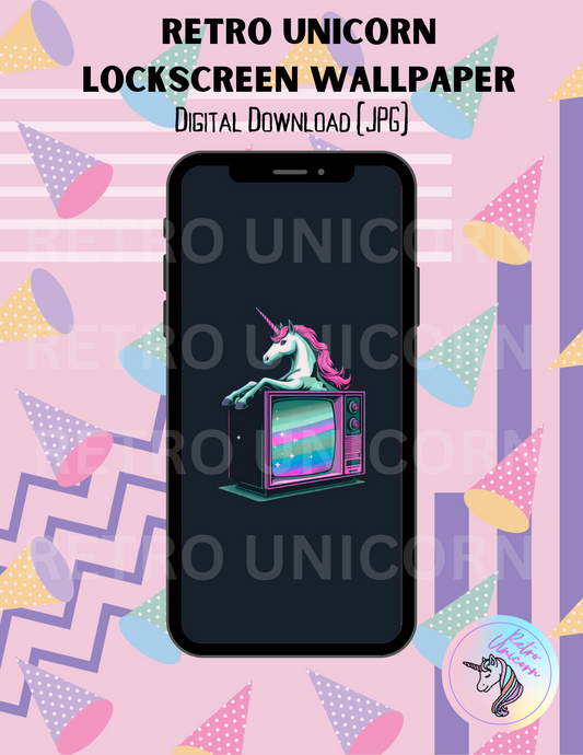 Retro TV Unicorn Phone Wallpaper [Black]