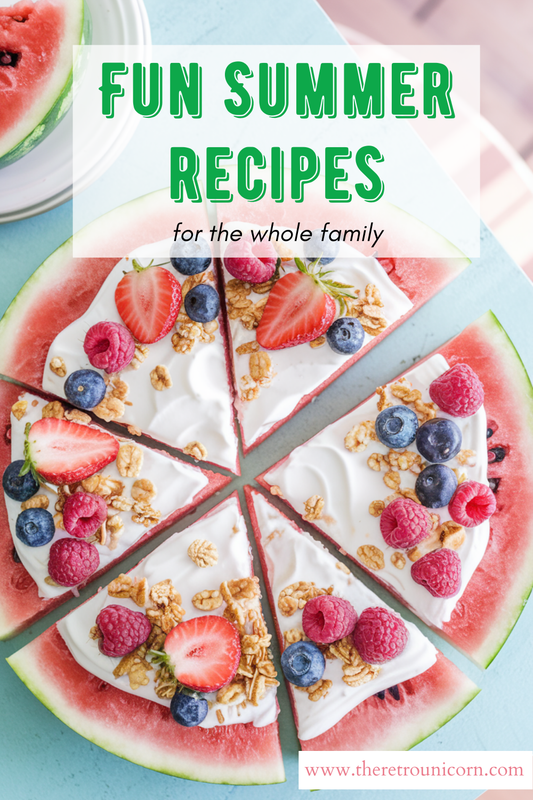Fun Summer Recipes with a watermelon pizza with yogurt, berries, and granola