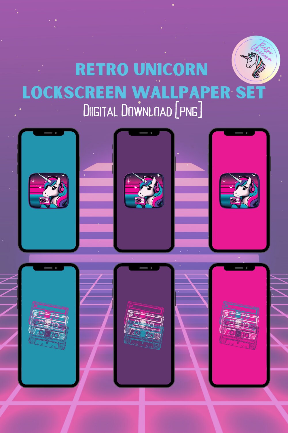Unicorn Lockscreen Wallpaper Bundle [6], Cartoon Character, 80s PNG 90s PNG, 90s graphic, 80s aesthetic, 90s nostalgia, 80s music, 90s music