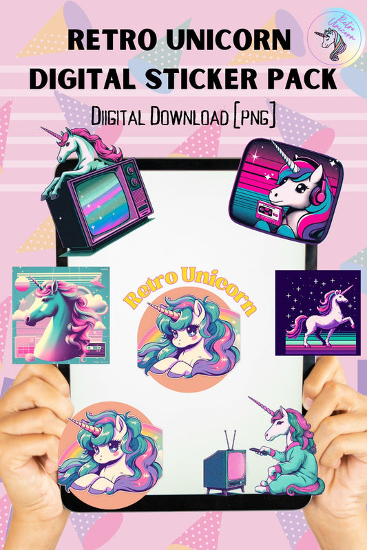 Unicorn Digital Stickers for Digital Planners, digital-sticker for iPad, Goodnotes, OneNote, Daily Planner 80s PNG 90s PNG,80s aesthetic