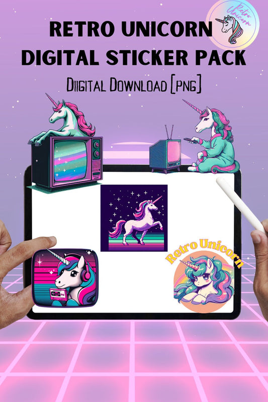 Digital Stickers for Digital Planners unicorn digital-sticker for iPad, Goodnotes, OneNote, Daily Planner, Unicorn Stickers 80s PNG 90s PNG